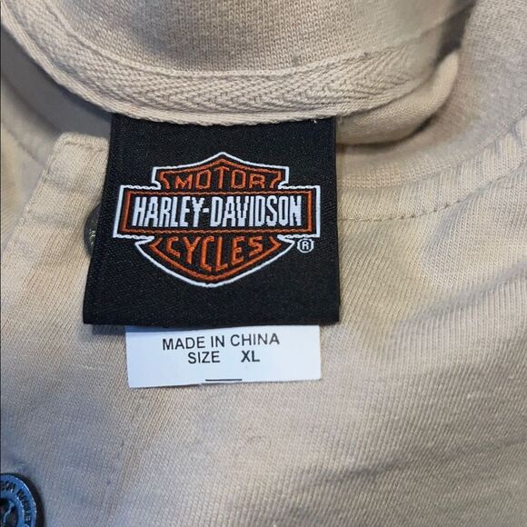 HARLEY-DAVIDSON Arkport, NY Khaki Cotton Henley T Shirt-XL - Picture 8 of 9